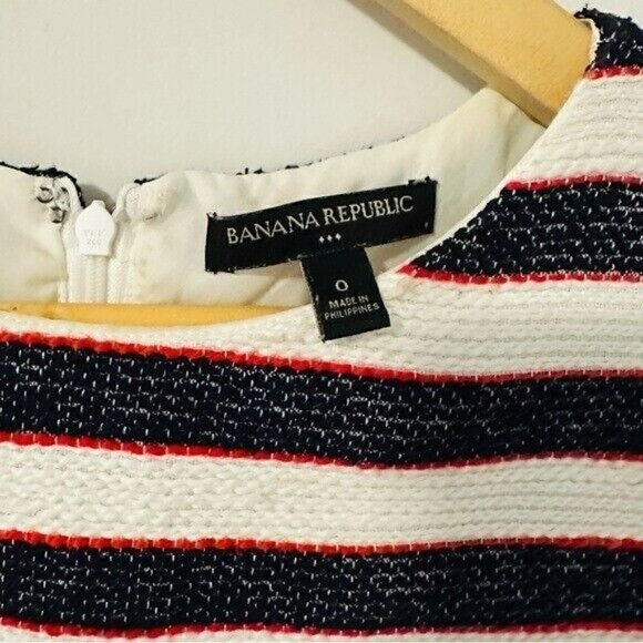 Banana Republic STRIPE SHEATH DRESS Color: White/Navy/Red Tweed Stripe Size 0 - Picture 10 of 14